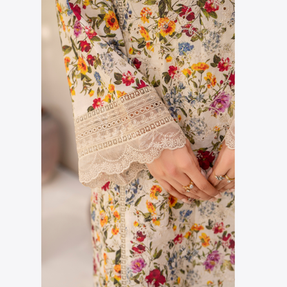 Multi floral Print Cotrai dhanak with pasmina wool shawl 3 Pc - Karma Collection | UMKC0601