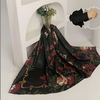 (Black) 3 Pc Linen Shirt & Trouser with Maria Wool Shawl | Winter Collection | SIMRANS