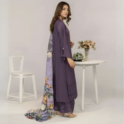 (Dull purple) 3 Pc Linen Shirt & Plazo with Maria Wool Shawl | Winter Collection | SIMRANS