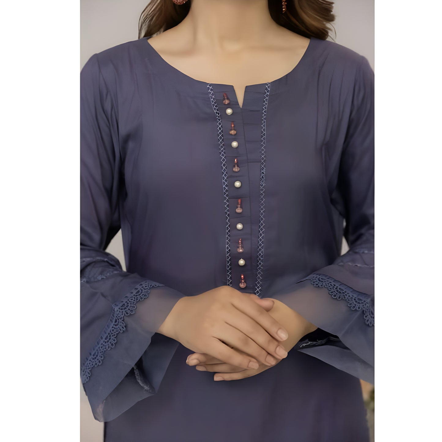 (Comet) 3 Pc Linen Shirt & Plazo with Maria Wool Shawl | Winter Collection | SIMRANS