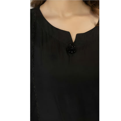 (Black) 3 Pc Linen Shirt & Trouser with Maria Wool Shawl | Winter Collection | SIMRANS