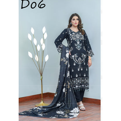 (Black) 3 Pc Embroidered Dhanak Dress with wool Shawl | Winter Collection | UB