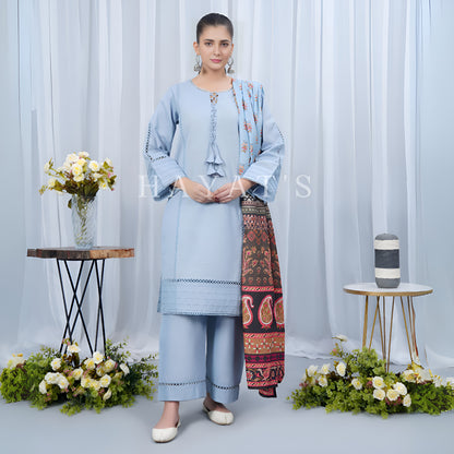 (Sky blue) Khaddar Dress with Shawl |3 Pc| Winter Collection | Hayats