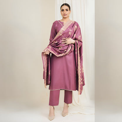 3 Pc Dhanak Dress with Embroidered Dhanak Shawl | Winter Collection | Rangz