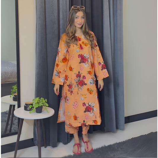 Multi 2 Pc floral Printed Khaddar Pakistani Co-Ords Set | Ready to wear| Naubahar