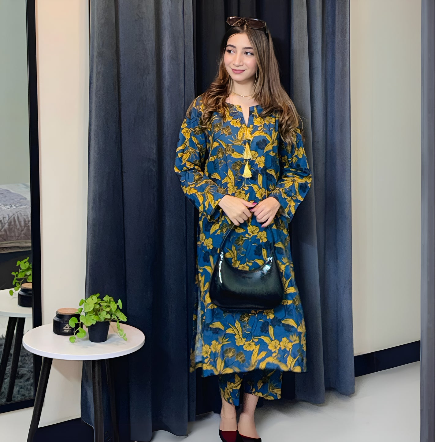 (Multi) 2 Pc floral Printed Khaddar Pakistani Co-Ords Set | Ready to wear| Naubahar