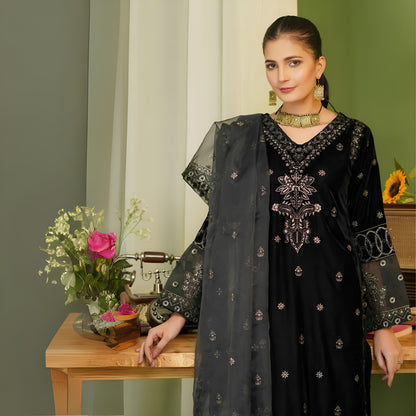 (Black) Luxury Velvet Ready to Wear Embroidered Collection by Simrans