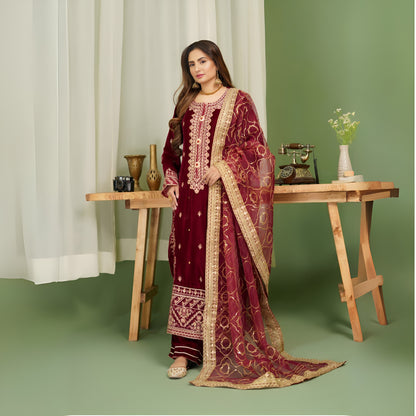 (Maroon) Luxury Velvet Ready to Wear Embroidered Collection by Simrans