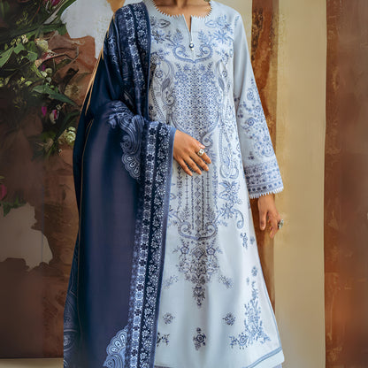 (Light grey) 3 Piece Embroidered Dhanak Ready to Wear Collection by Casuallite | UMCAE0601