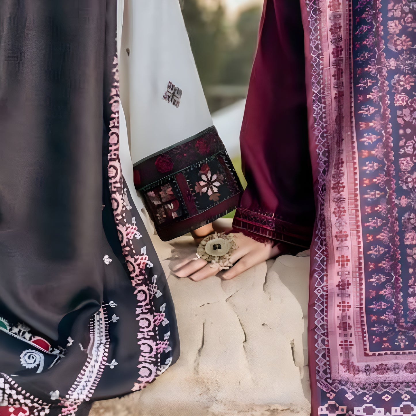 (Wine) 3 Piece Embroidered Dhanak Ready to Wear Collection by Casuallite | UMCAE0602