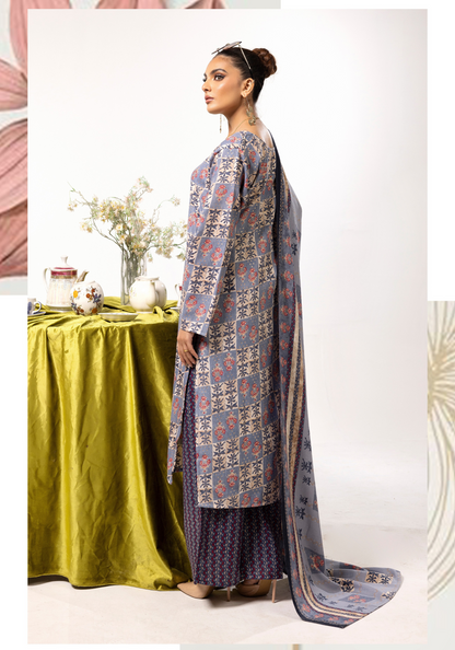 Wisteria Purple Printed Linen Shalwar Kameez & Dupatta | 3 Pc | Ready-to-wear | Simrans