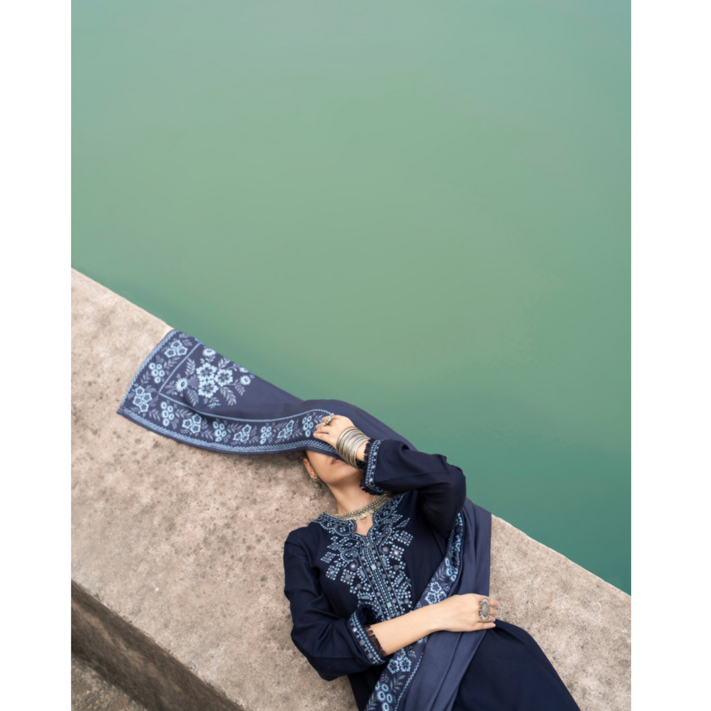 (Dark Blue) Embroidered Dhanak Collection Pc Ready to Wear by Casuallite
