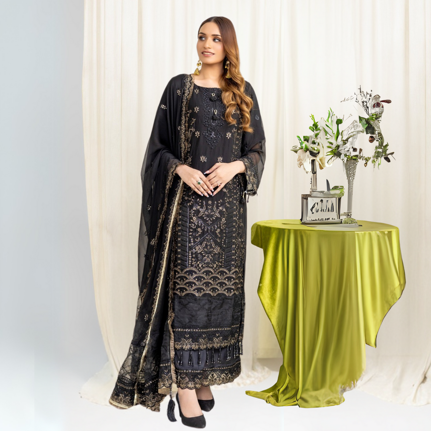 Luxury Embroidered Chiffon Dress 3 Pc | Winter Collection | Rangz | UMRGZ3601