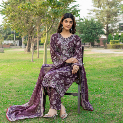 Winter Linen Printed Handwork Embroidered Dress 3 Pc |Ready to Wear| Rangz | UMRGZ3700