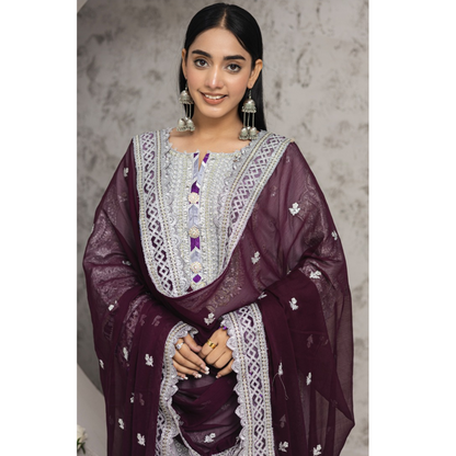 Luxury Handwork Embroidered Dress with Chiffon Dupatta 3 Pc | Winter Collection | Rangz | UMRGZ4000