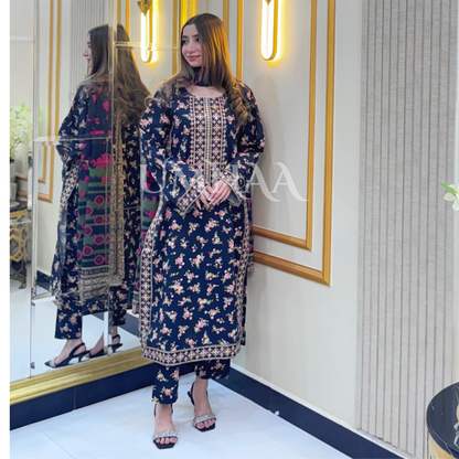 UA-35 Printed Embroidered Khaddar 3 Pc Dress | Ready to wear | UMNAA