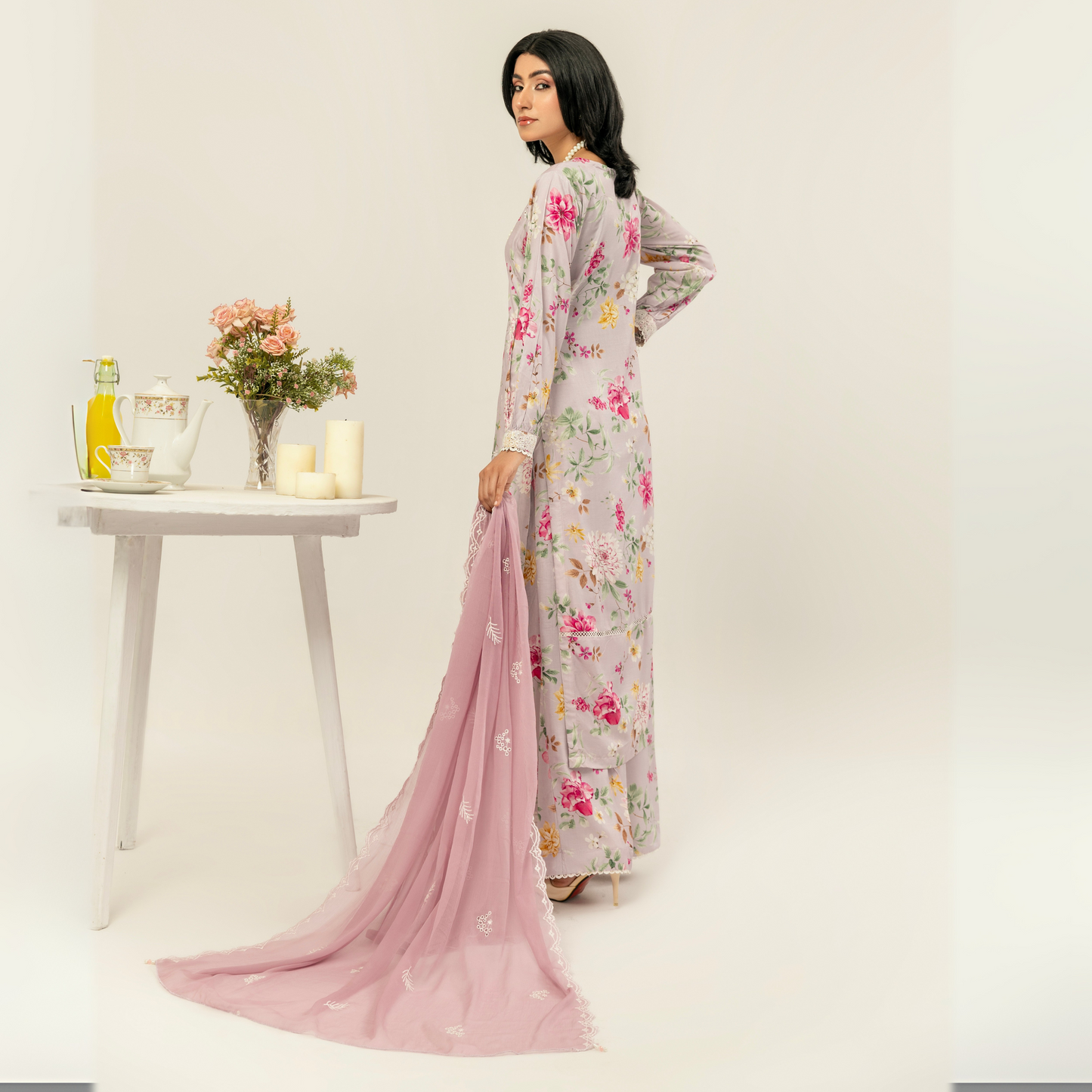 UMS-10 Floral Printed Embroidered Linen | 3 Pc | Ready-to-wear Dress - Simrans