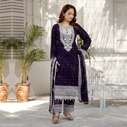 UMRZ-40 Luxury Handwork Embroidered Dress with Chiffon Dupatta 3 Pc |Ready to Wear| Rangz