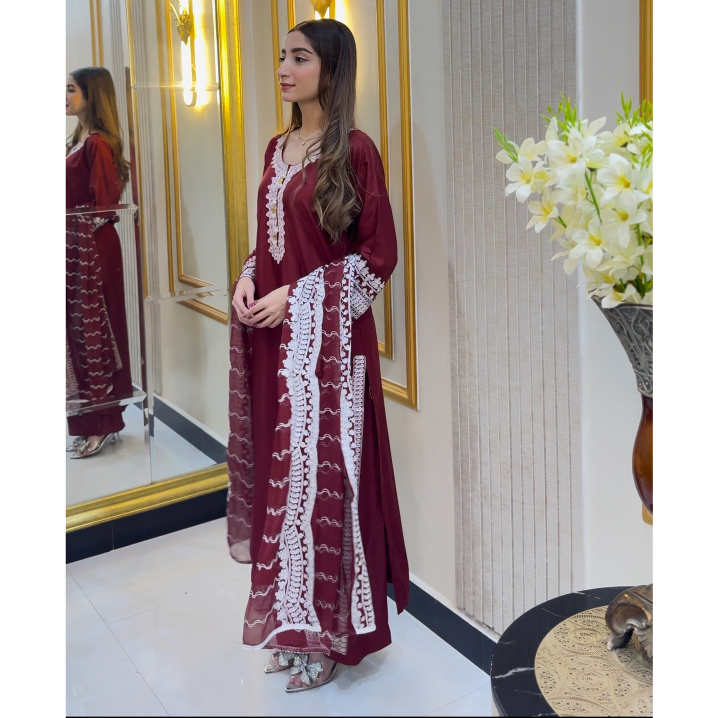UA-47 Embroidered Linen with Chiffon Duppata Pc Dress | Ready to wear | UMNAA