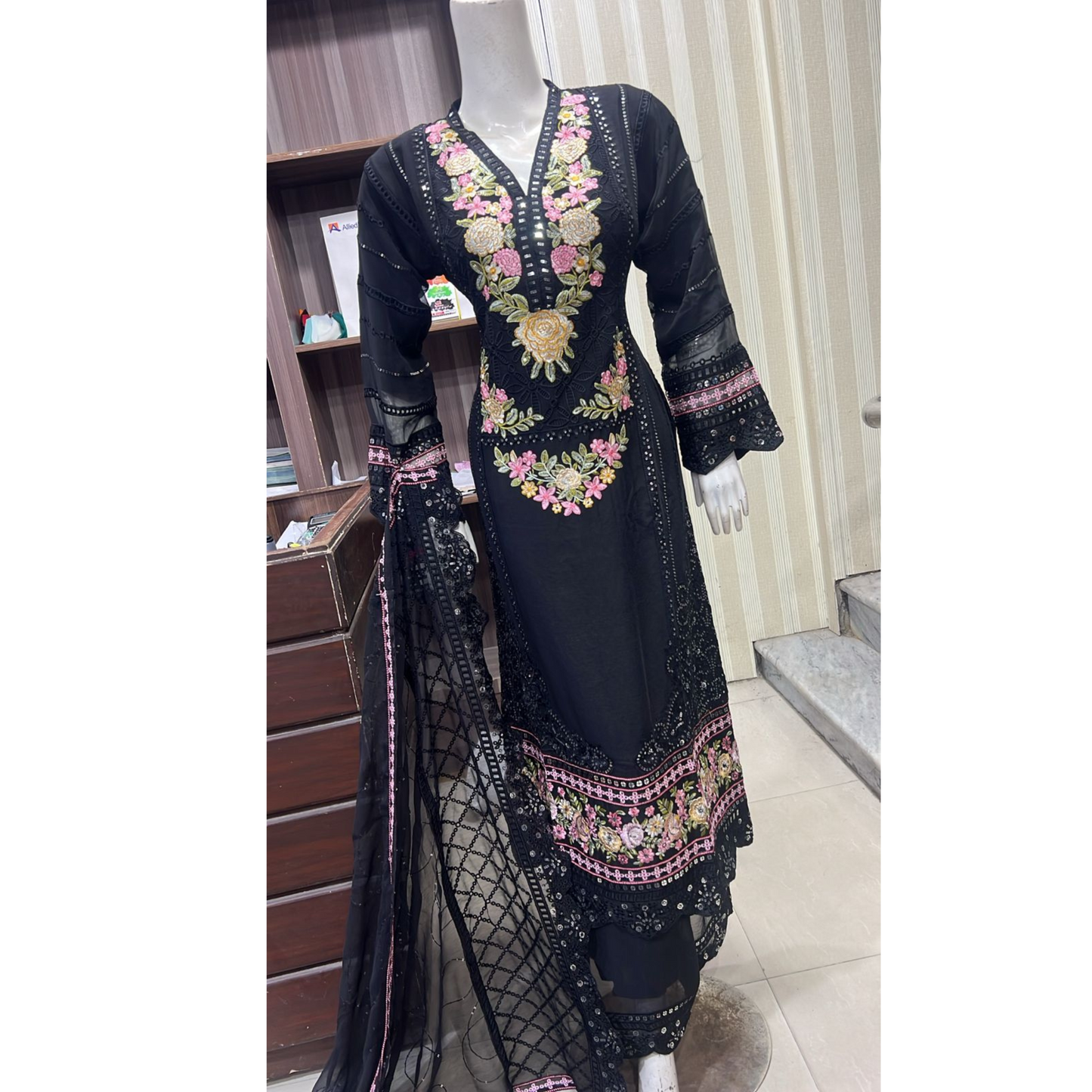 UA-52 3 Pc Luxury mother daughter Embroidered Chiffon Collection- Umnaa