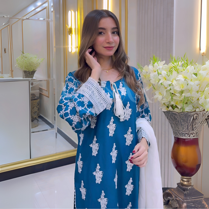 UA-57 3 Pc Luxury mother daughter Embroidered Linen Collection- Umnaa