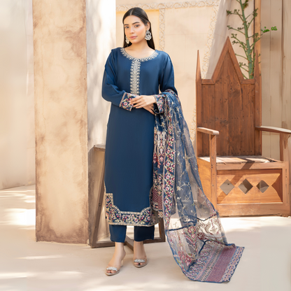 UA-60 Embroidered Viscose Linen 3 Pc Pakistani Dress | UMNAA
