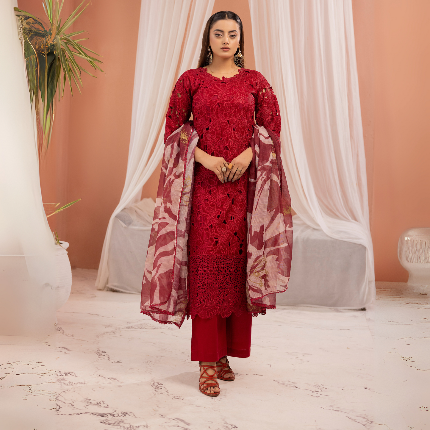 UMS-16 3 Pc Chikenkari Cambric Cotton Ready to Wear Dress | Simrans