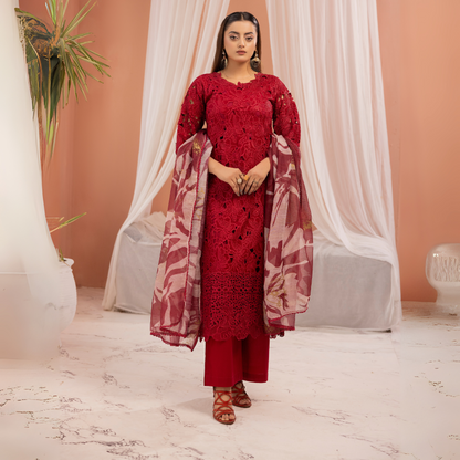 UMS-16 3 Pc Chikenkari Cambric Cotton Ready to Wear Dress | Simrans