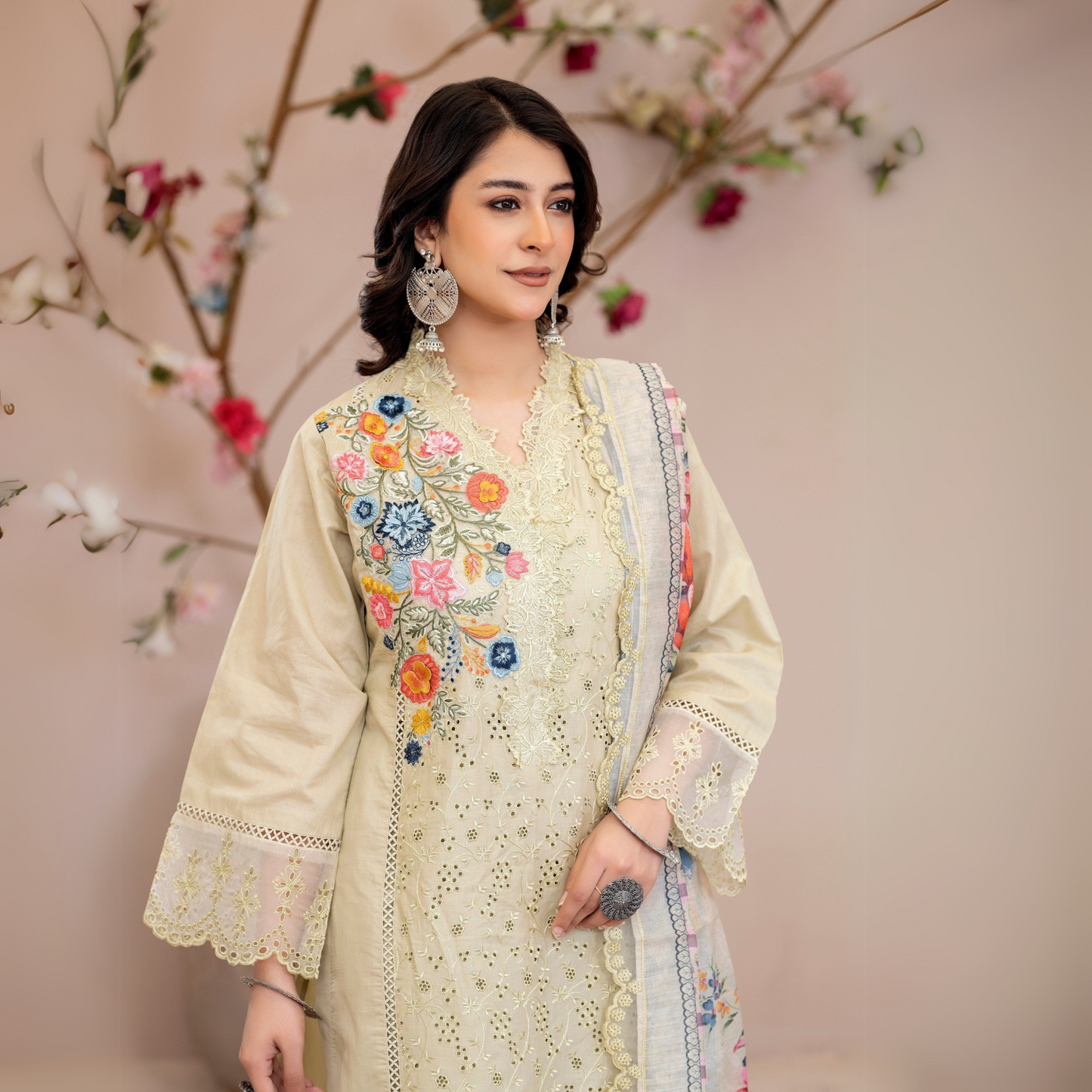 UKC-27 Embroidered Cambric Cotton Ready to Wear 3 Pc - Karma Collection
