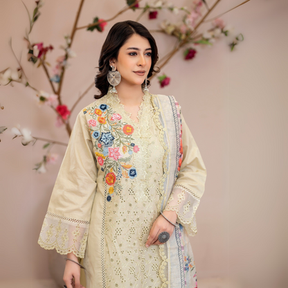 UKC-27 Embroidered Cambric Cotton Ready to Wear 3 Pc - Karma Collection