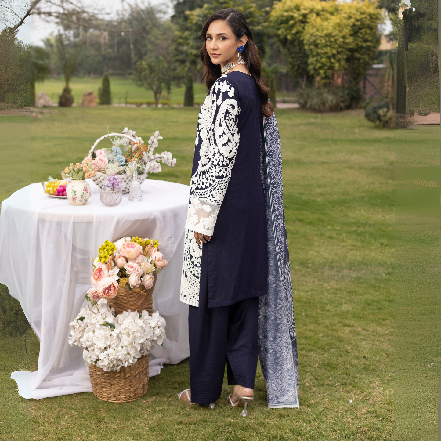 UMS-17 Embroidered Linen Farshi Shalwar kameez 3 Pc Pakistani Dress | Ready to wear | Simrans