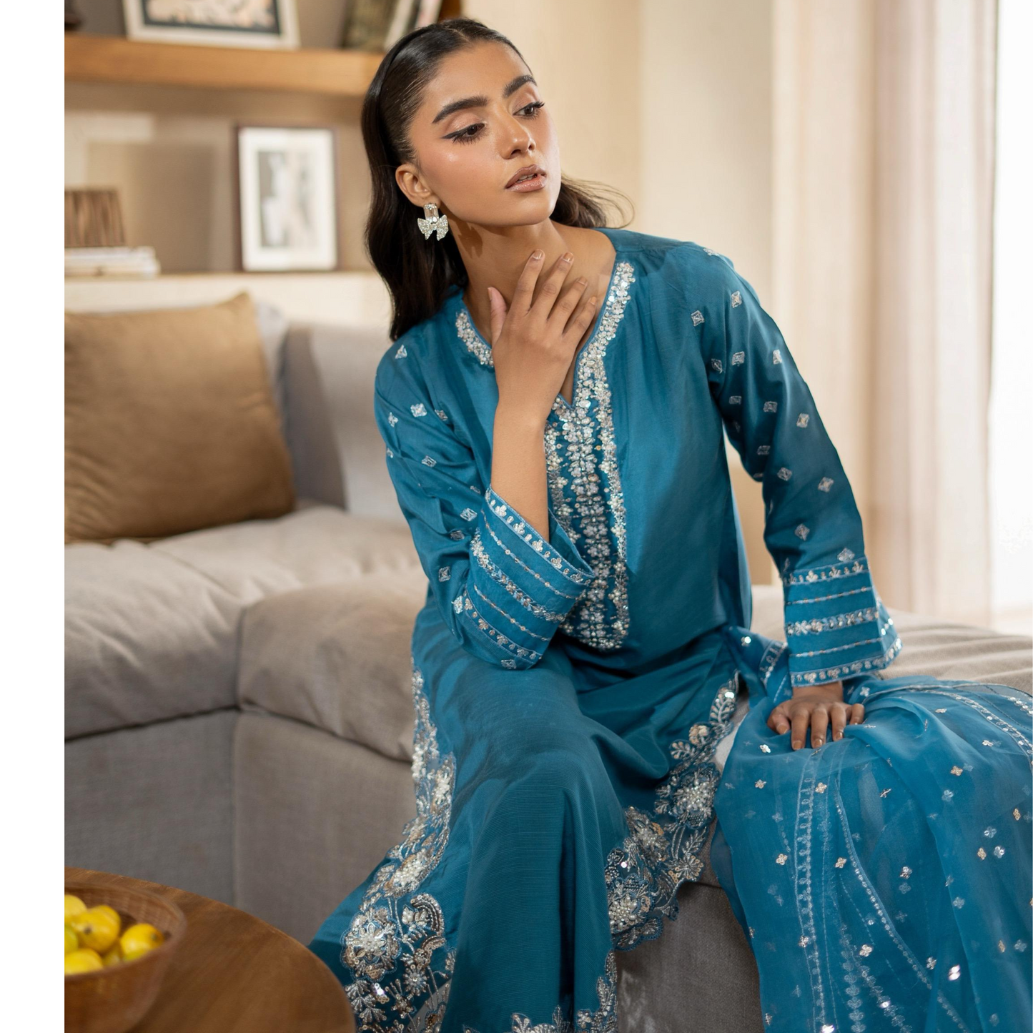 3 Pc Embroidered Raw Silk Farshi Shalwar kameez Pakistani Dress | Ready to wear | Raniya.h URA-14