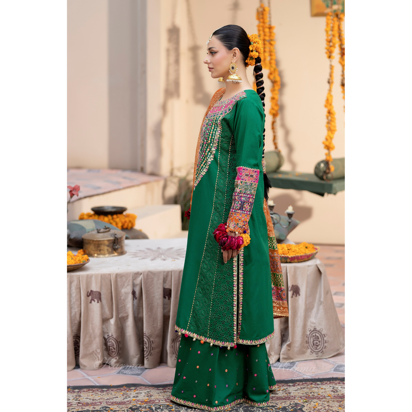 KC-1432 Embroidered Cambric Cotton Dress Ready to Wear 3 Pc - Karma Collection