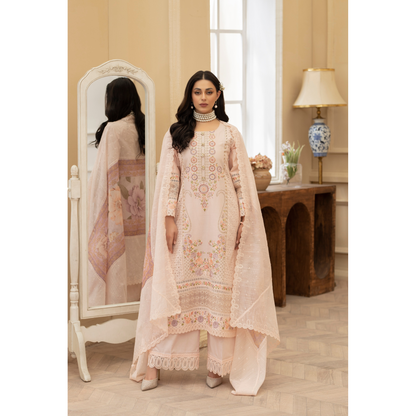 KC-1434 Embroidered Chikenkari Cambric Cotton Dress Ready to Wear 3 Pc - Karma Collection