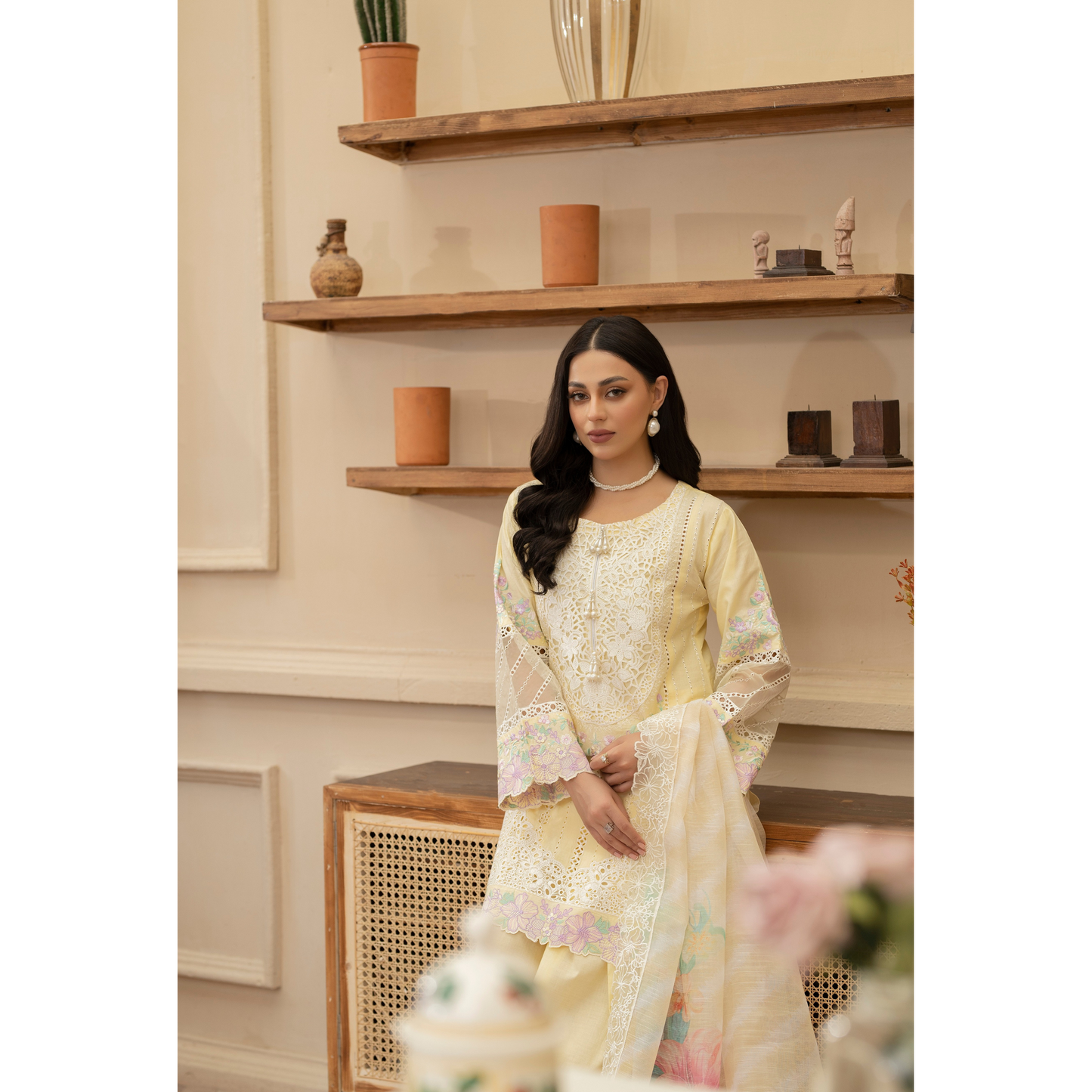 KC-1435 Embroidered Cambric Cotton Farshi Shalwar Kameez Ready to Wear 3 Pc - Karma Collection