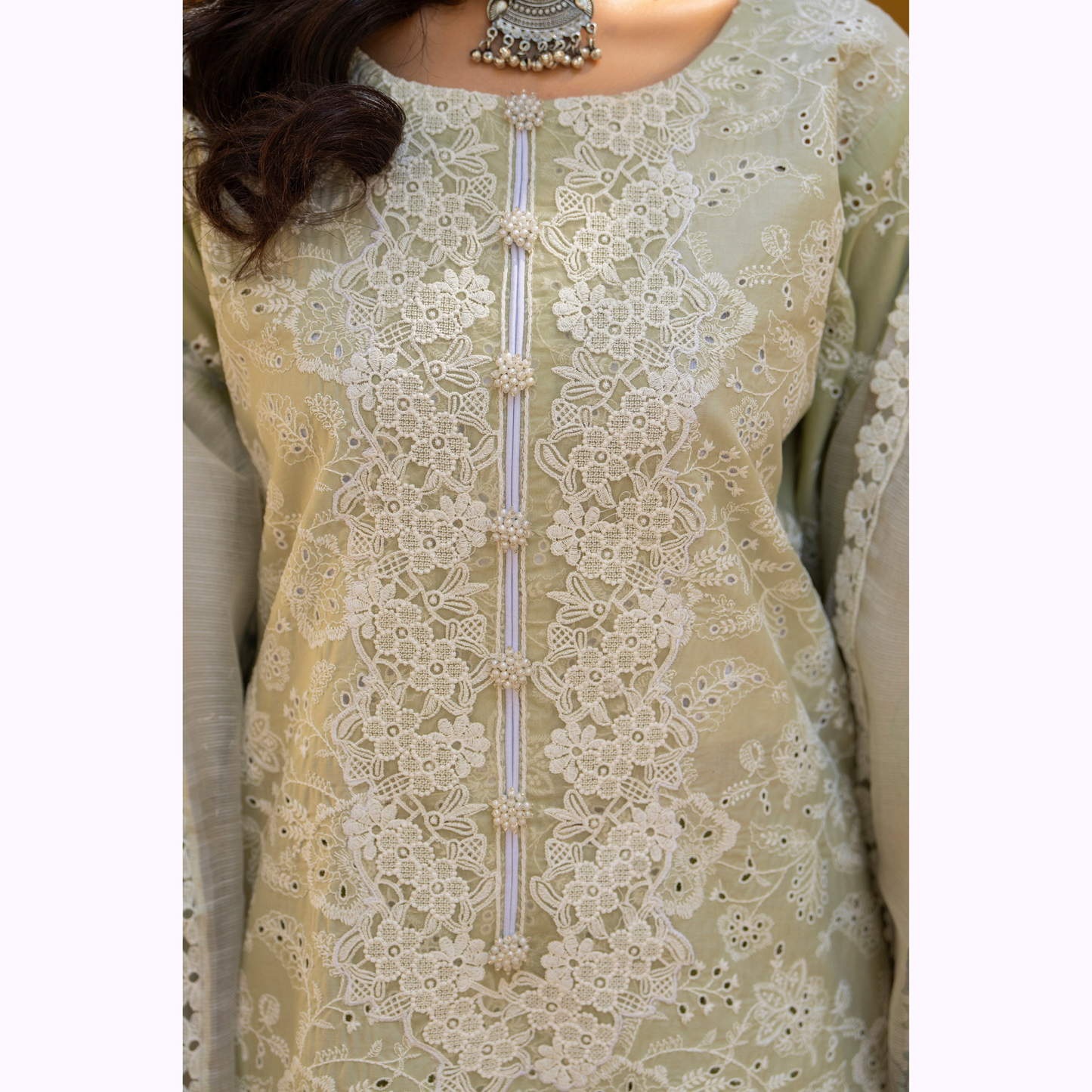 KC-1443 Embroidered Chikankari Cambric Cotton Dress Ready to Wear 3 Pc - Karma Collection