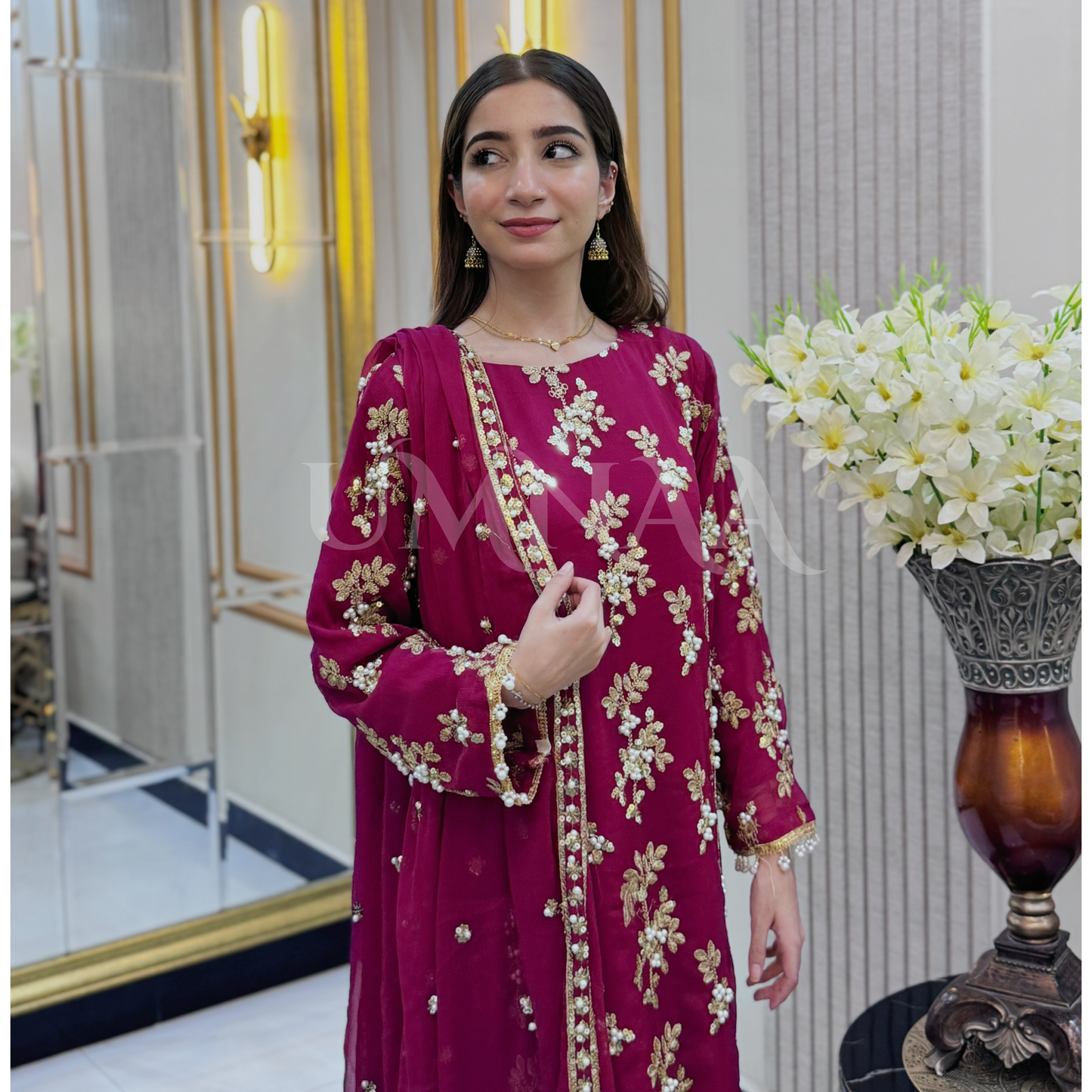 3 Piece Embroidered Chiffon Party wear Pakistani Dress | Umnaa