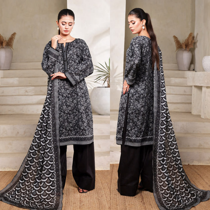 3 Pc Printed Lawn Monochrome Collection - Saphron
