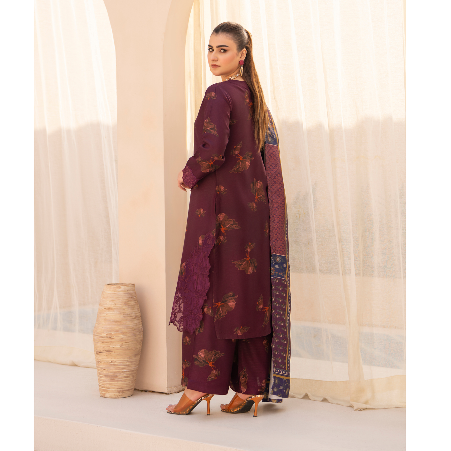 RA-24 Embroidered Printed Dhanak dress with Wool Shawl  by Raniya.h