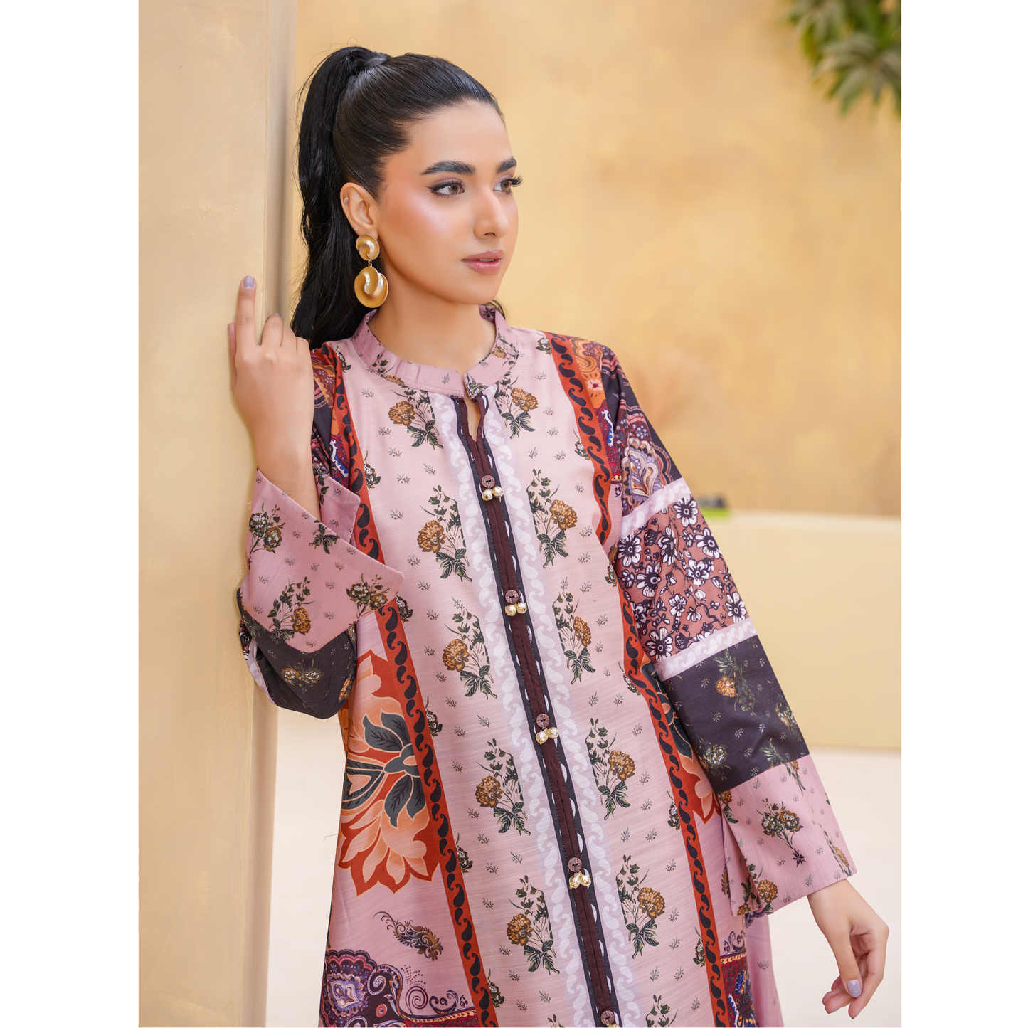 UA-157 Printed Slub Khaddar Kaftan Co-Ord Set | Winter 2 Piece Outfit