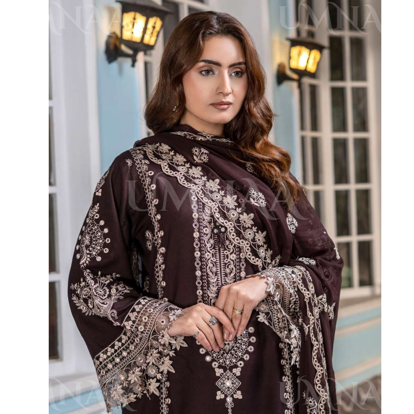 UA-159 Embroidered Dhanak Collection by Umnaa