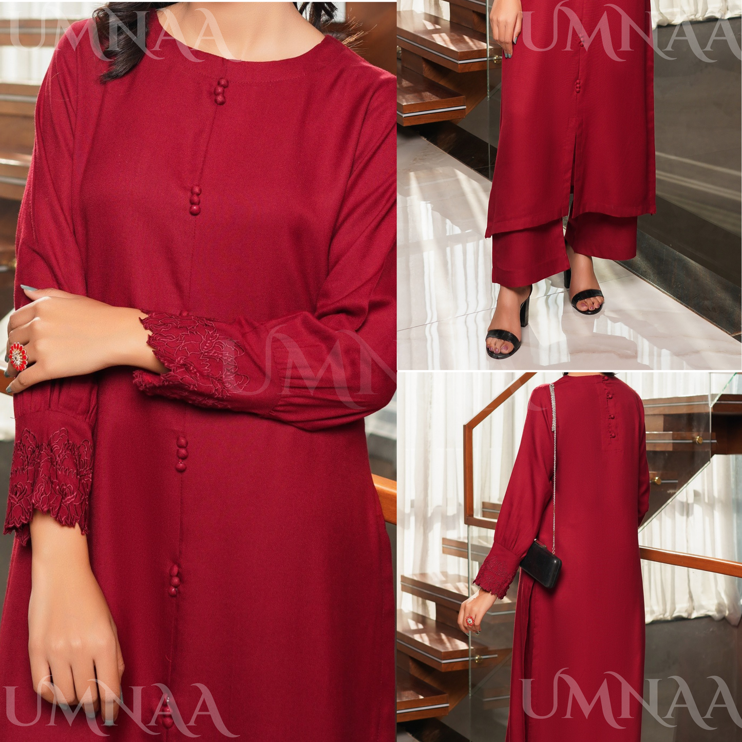 UMS-53 Solid Embroidered Dhanak Co-Ords Set | Ready to Wear | Simrans