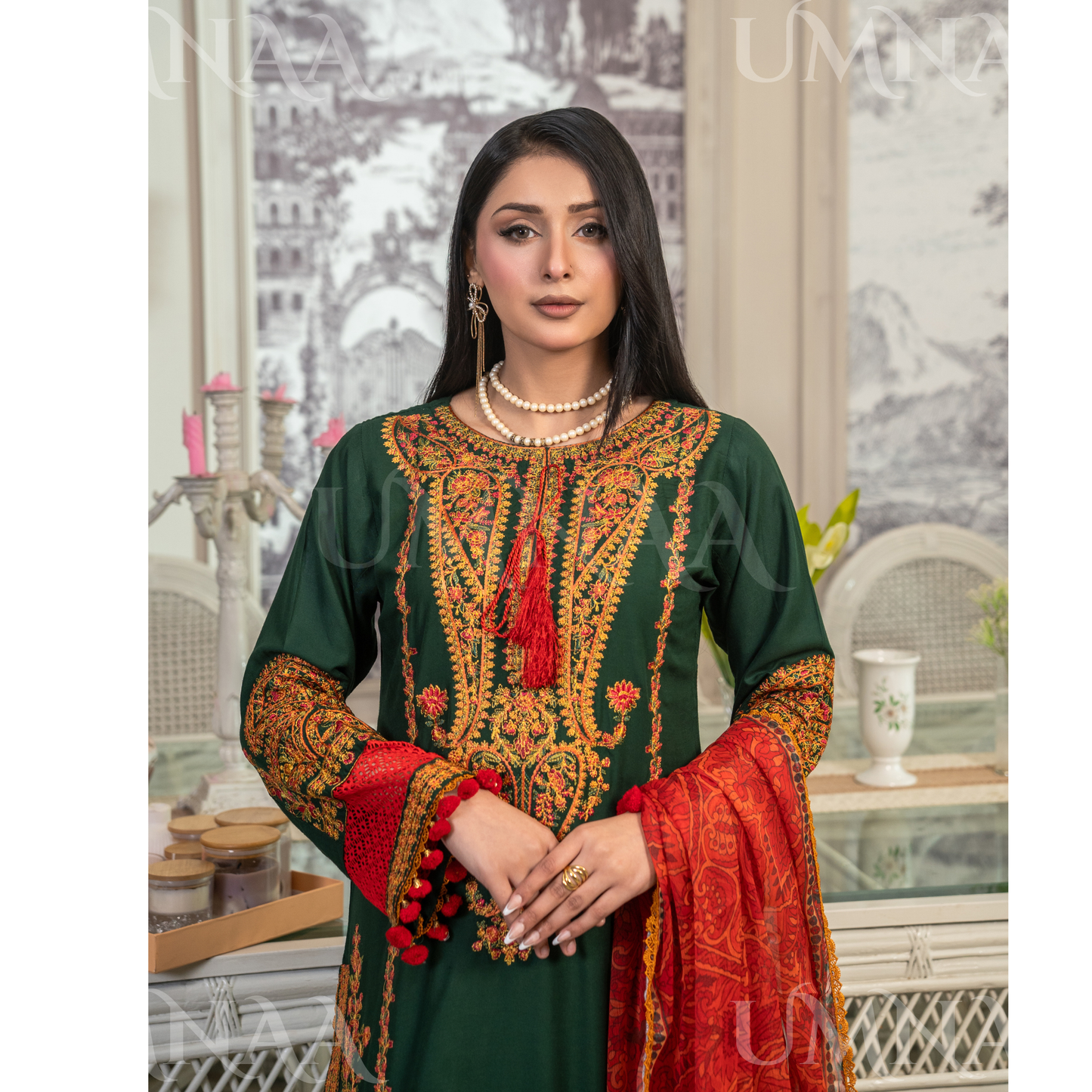 UA-163 Embroidered Linen Festive Collection | Ready by Wear | Pakistani Dress Asian Clothes Umnaa