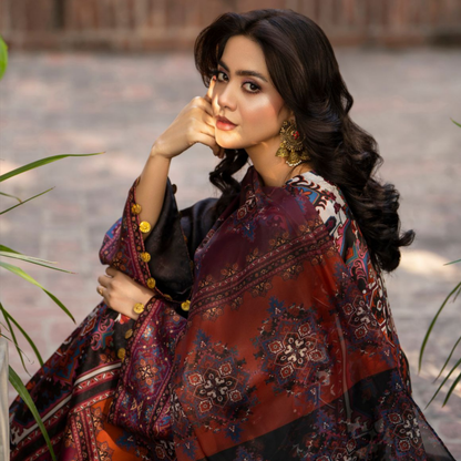 "Eliana" Embroidered Printed Shamooz Silk by Karma Collection | Asian Clothes | Eid