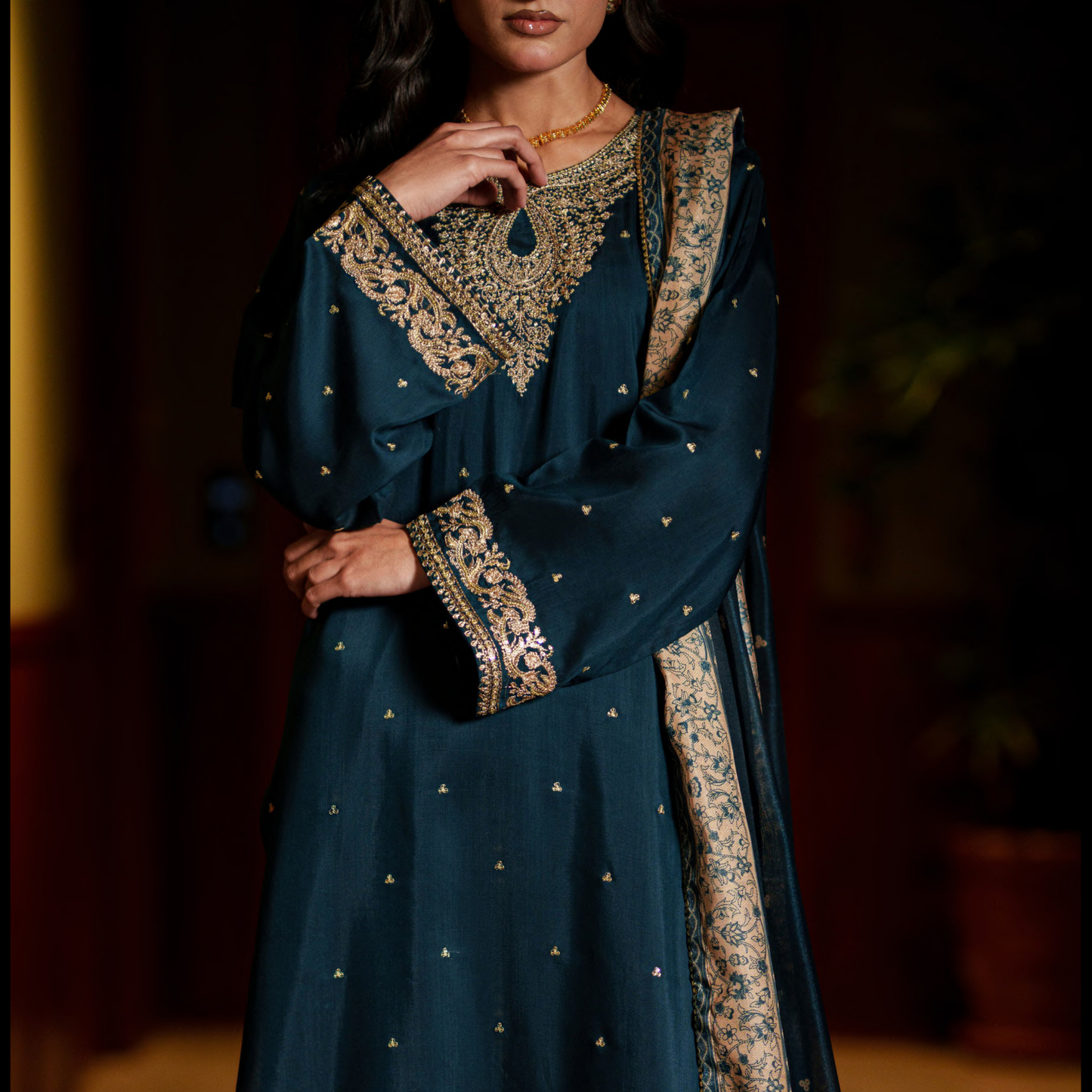 UCA-36 ELARA Festive Embroidered Viscose Dress with Printed Silk Dupatta | Women’s Festive Wear Pakistani Designer Outfit by Casuallite