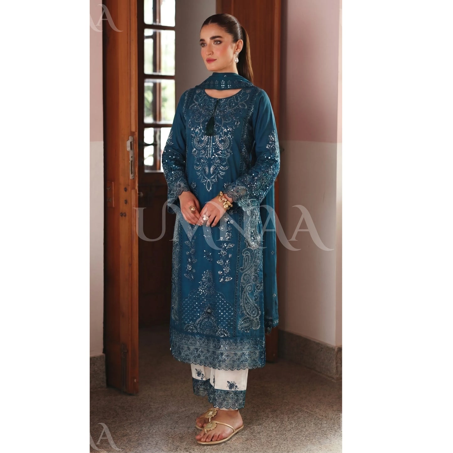 UA-192 festive Embroidered Cotton Collection with Chiffon Duppatta | Ready to Wear | Asian clothes