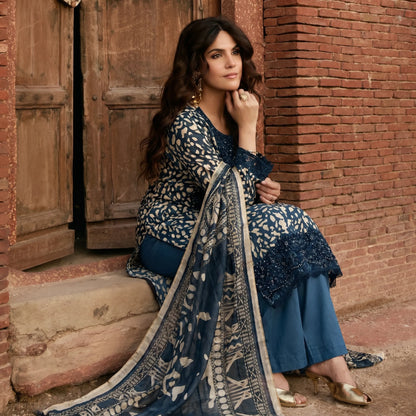 UA-198 Embroidered Printed Poly Silk Lawn Collection by Umnaa | Ready to Wear | Asian Clothes