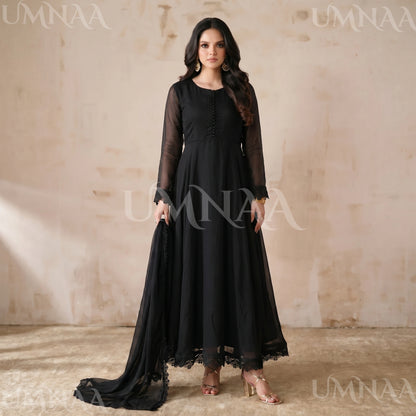 UA-204 Luxury Embroidered Chiffon Frock Collection 3 Pc | Ready to Wear | Umnaa