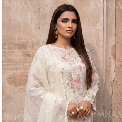 UA-205 Embroidered Chiffon 3-Piece with Printed Lining & Trouser
