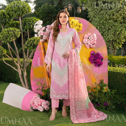 UA-208 Embroidered Chikenkari Cambric Cotton Pastel Festive Collection by Umnaa - Ready to Wear Pakistani Asian clothes